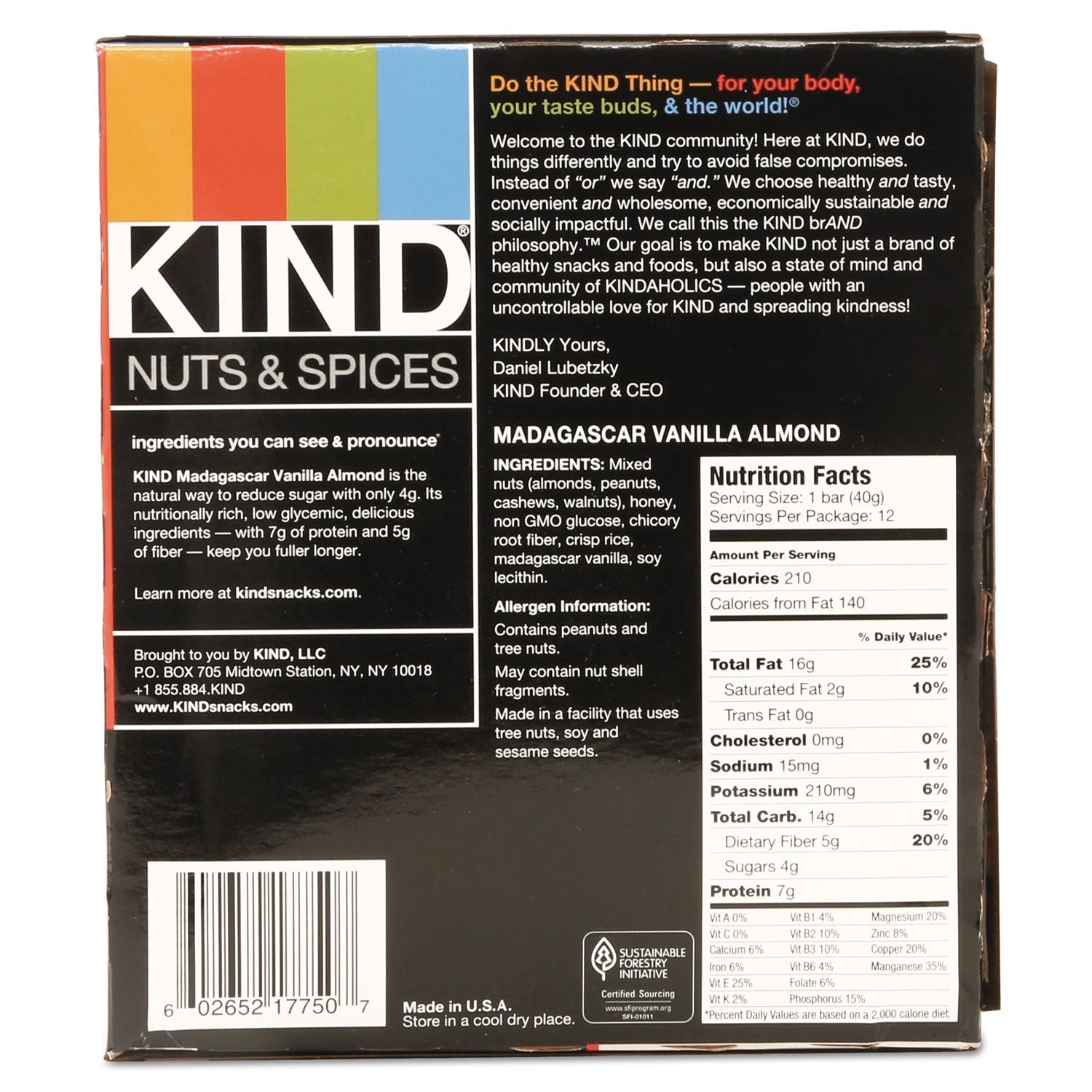 KIND Nuts and Spices Bar, Madagascar Vanilla Almond, 1.4 oz, 12/Box - themonogram manor 