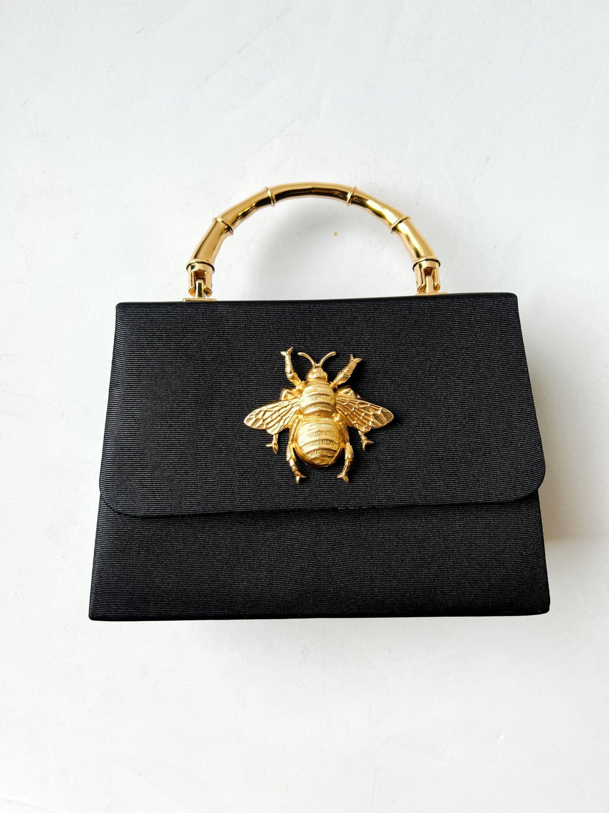 Black Faille Lulu with Gold Handle Handbag - Gold Charms- WS - themonogram manor 