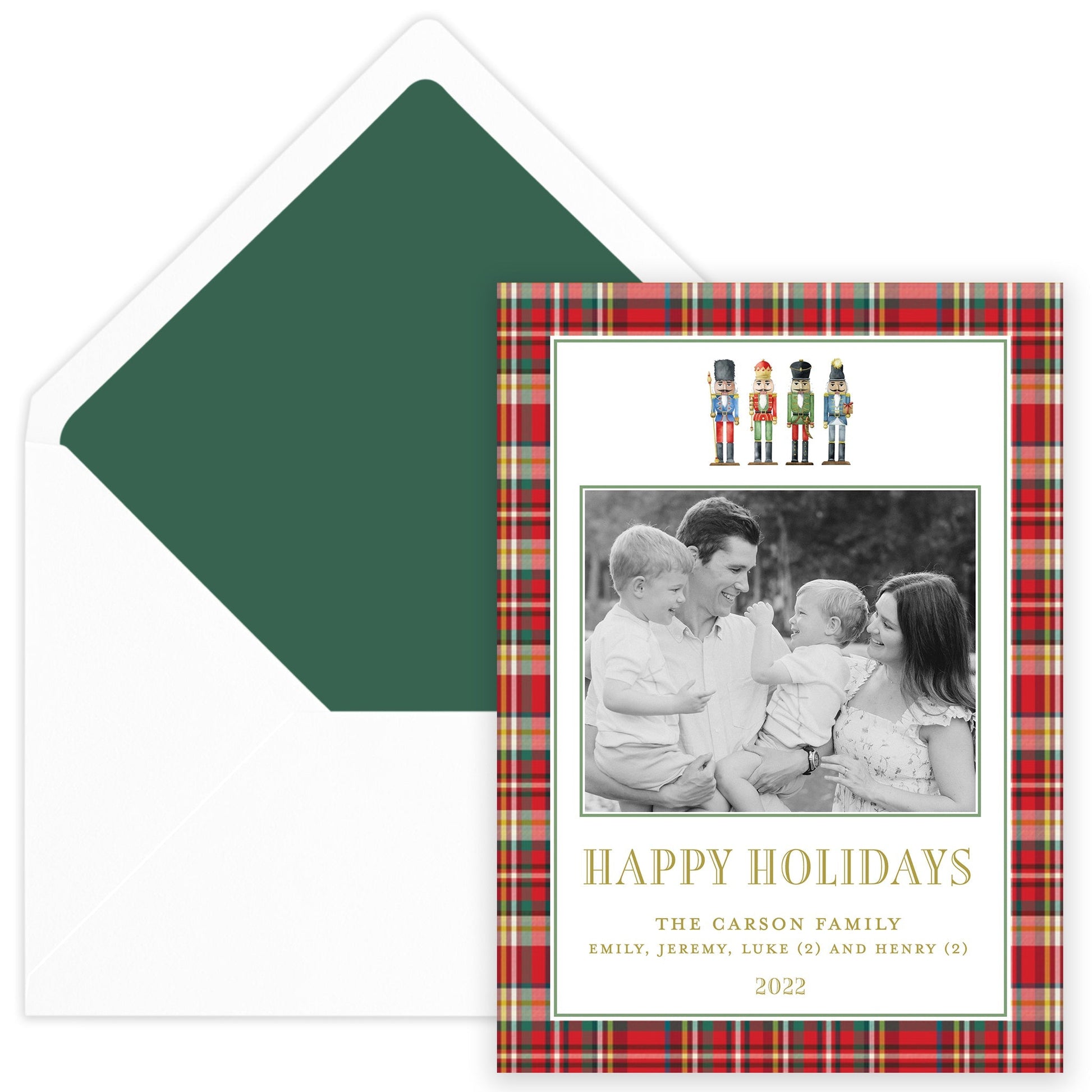 nutcracker plaid border portrait christmas card - themonogram manor 