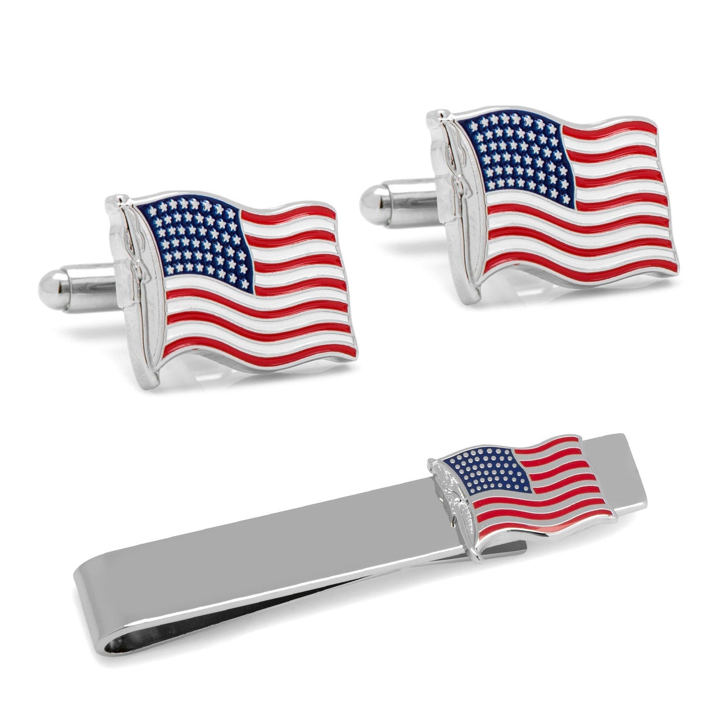 American Waving Flag Cufflinks and Tie Bar Gift Set - themonogram manor 