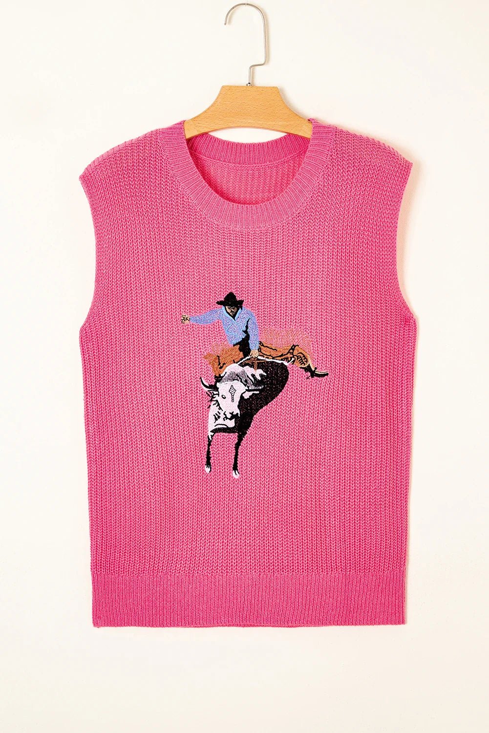 Western Cowboy Embroidered Round Neck Sleeveless Sweater - themonogram manor 