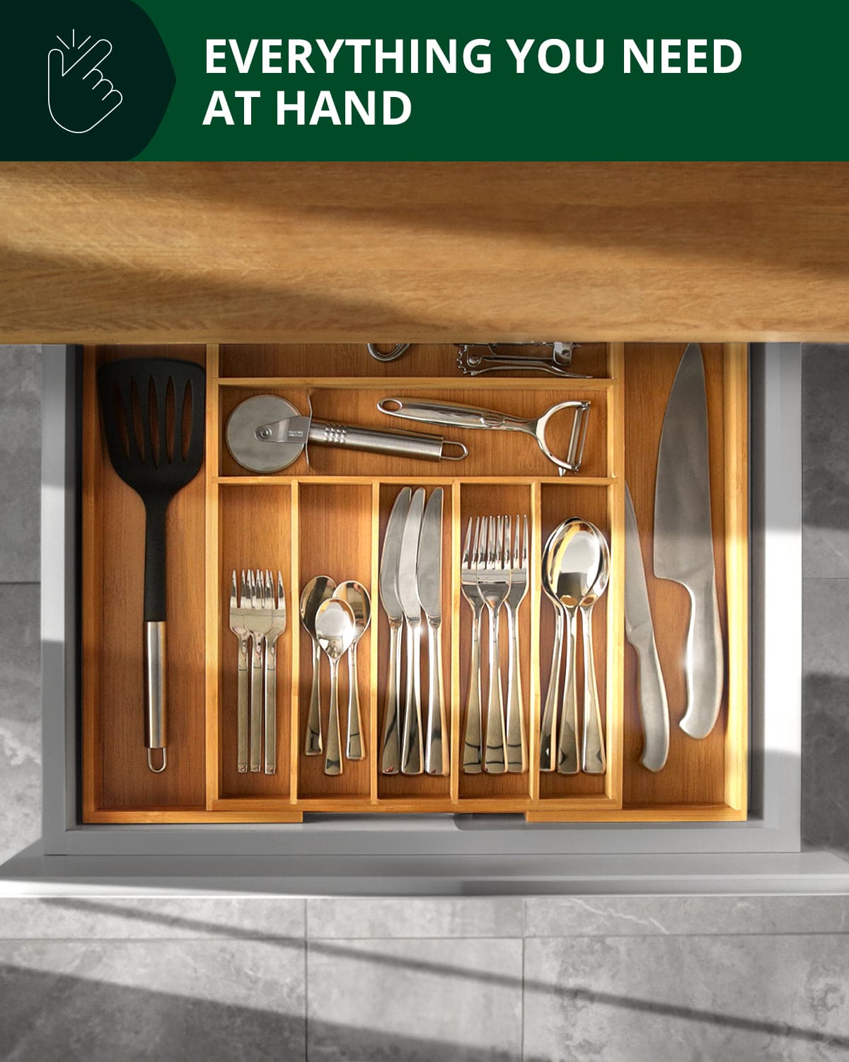 Silverware Drawer Organizer, Natural (9 Slots) - themonogram manor 