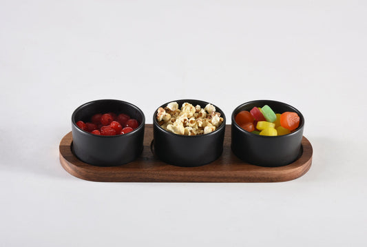 Ceramic Condiment Set on Acacia Wood Base - themonogram manor 
