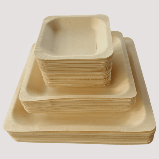 Eco Friendly Square Wooden Plate 9" X 9" (300 Pack) $0.52 each - like Bamboo and Palm leaf - themonogram manor 