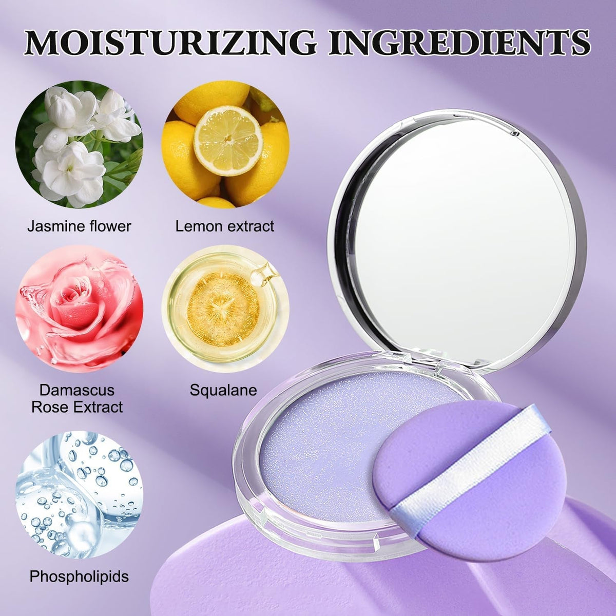 Gel-Like Formula Oil-Control Primer & Setting Powder, Polvos Compactos Matte Powder for Silky Blurring Oil Control, Lavender Blurring Powder - themonogram manor 