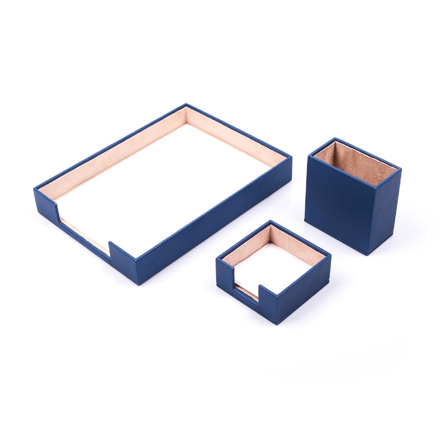 MOOG Leather Desk Set - 3 Accessories - Single Document Tray - Blue - 3 PCS - themonogram manor 