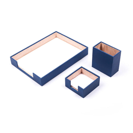 MOOG Leather Desk Set - 3 Accessories - Single Document Tray - Blue - 3 PCS - themonogram manor 