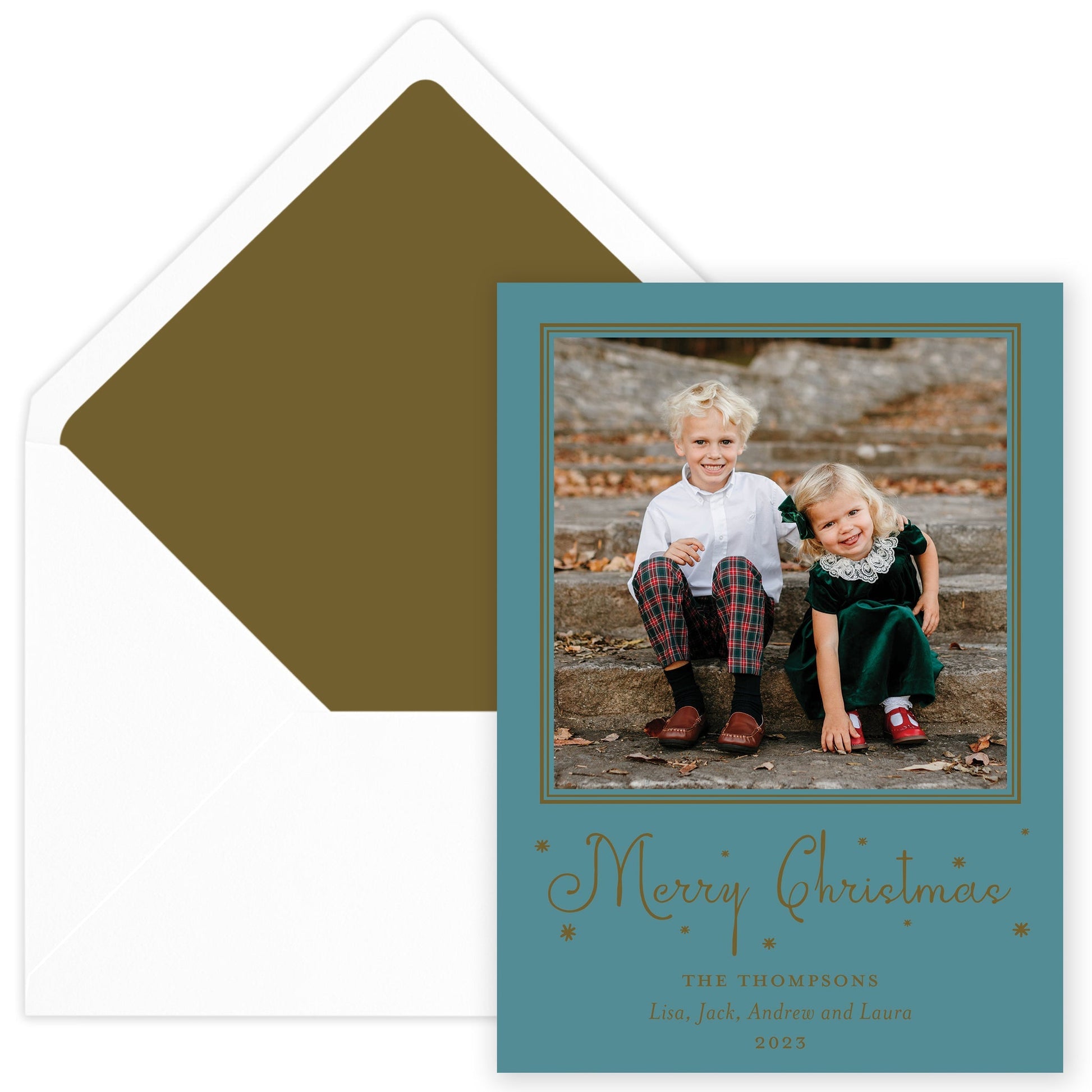 teal merry christmas drip holiday card - themonogram manor 