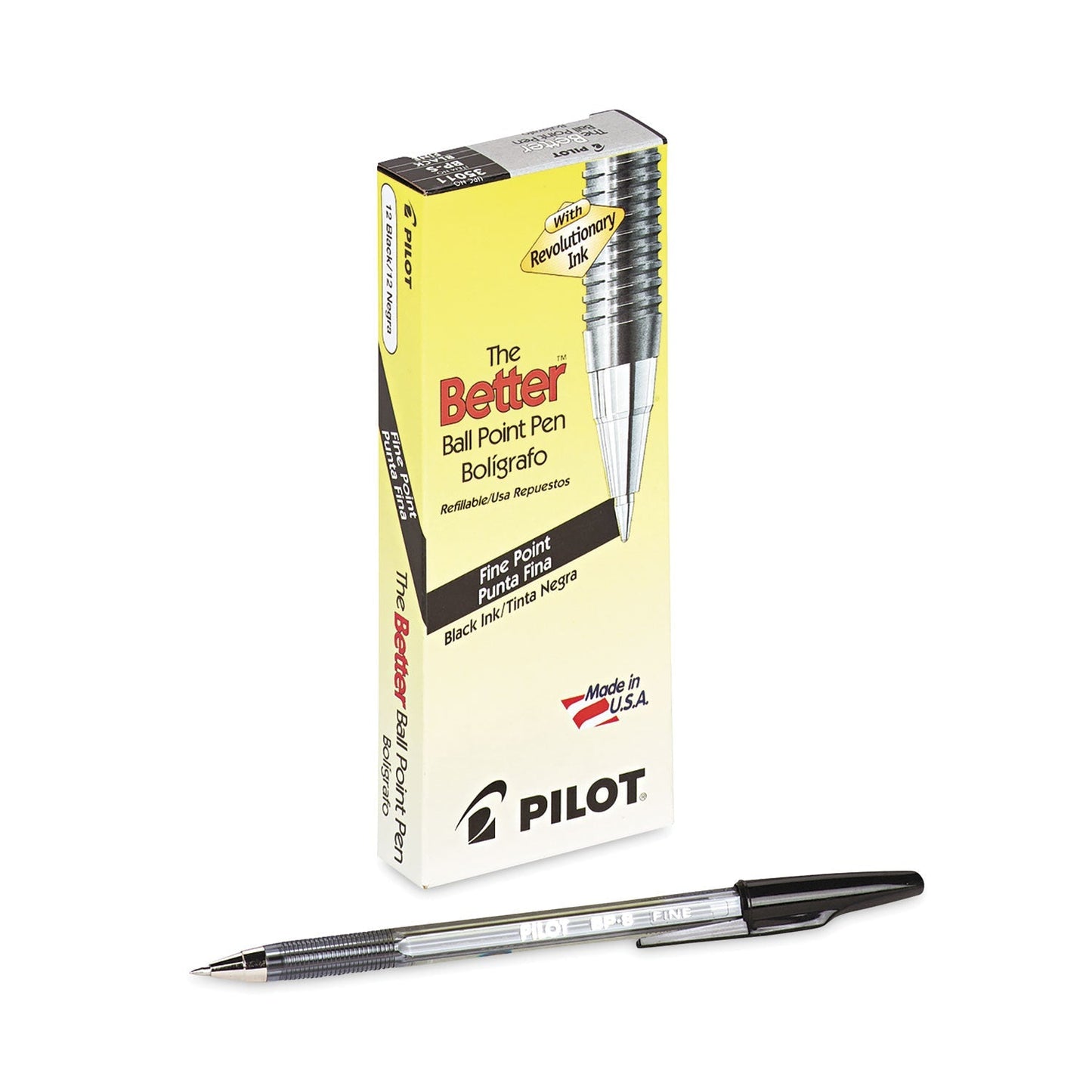 Pilot Better Ballpoint Pen, Stick, Fine 0.7 mm, Black Ink, Smoke Barrel, Dozen - themonogram manor 