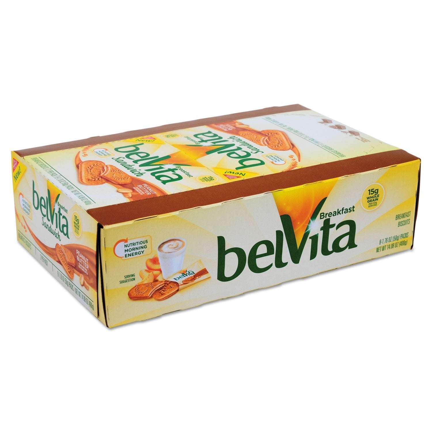 Nabisco belVita Breakfast Biscuits, Peanut Butter Sandwich, 1.76 oz Pack, 8/Box - themonogram manor 
