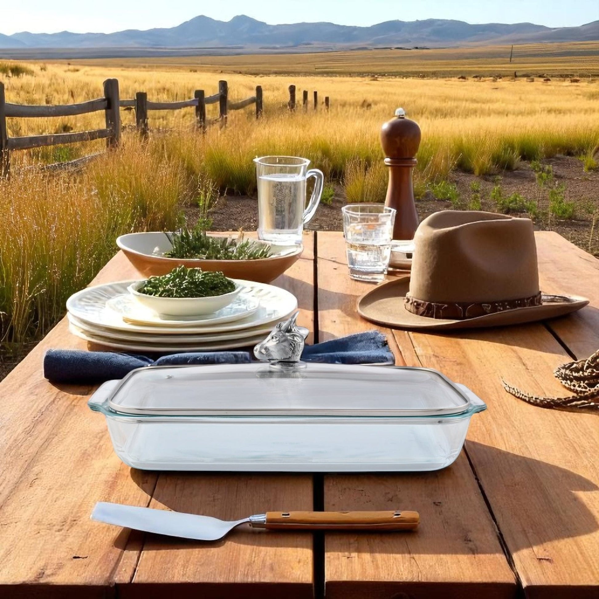Bull / Steer Lid with Pyrex 3 quart Baking Dish - themonogram manor 