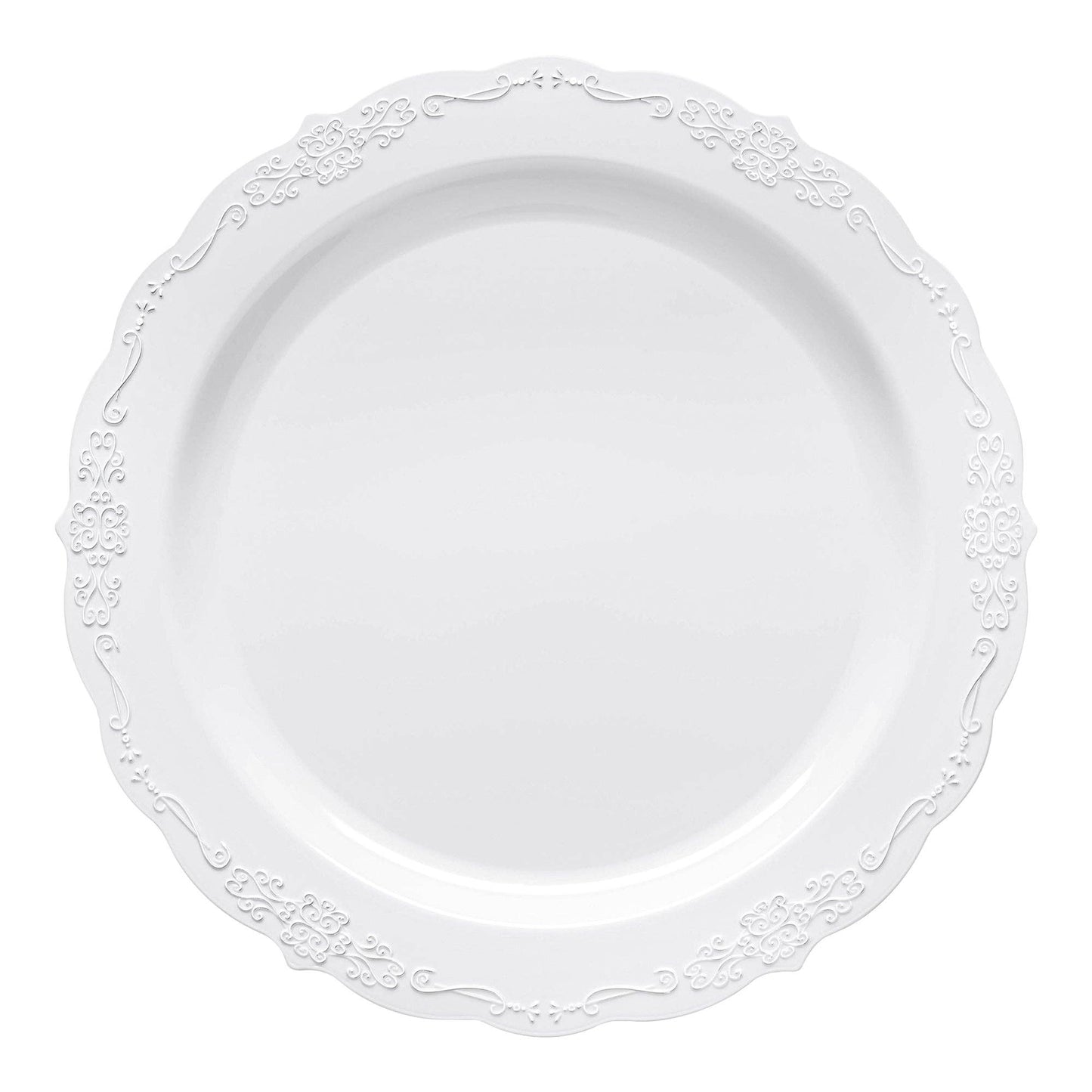 10" White Vintage Round Plastic Dinner Plates - 10 pcs - themonogram manor 
