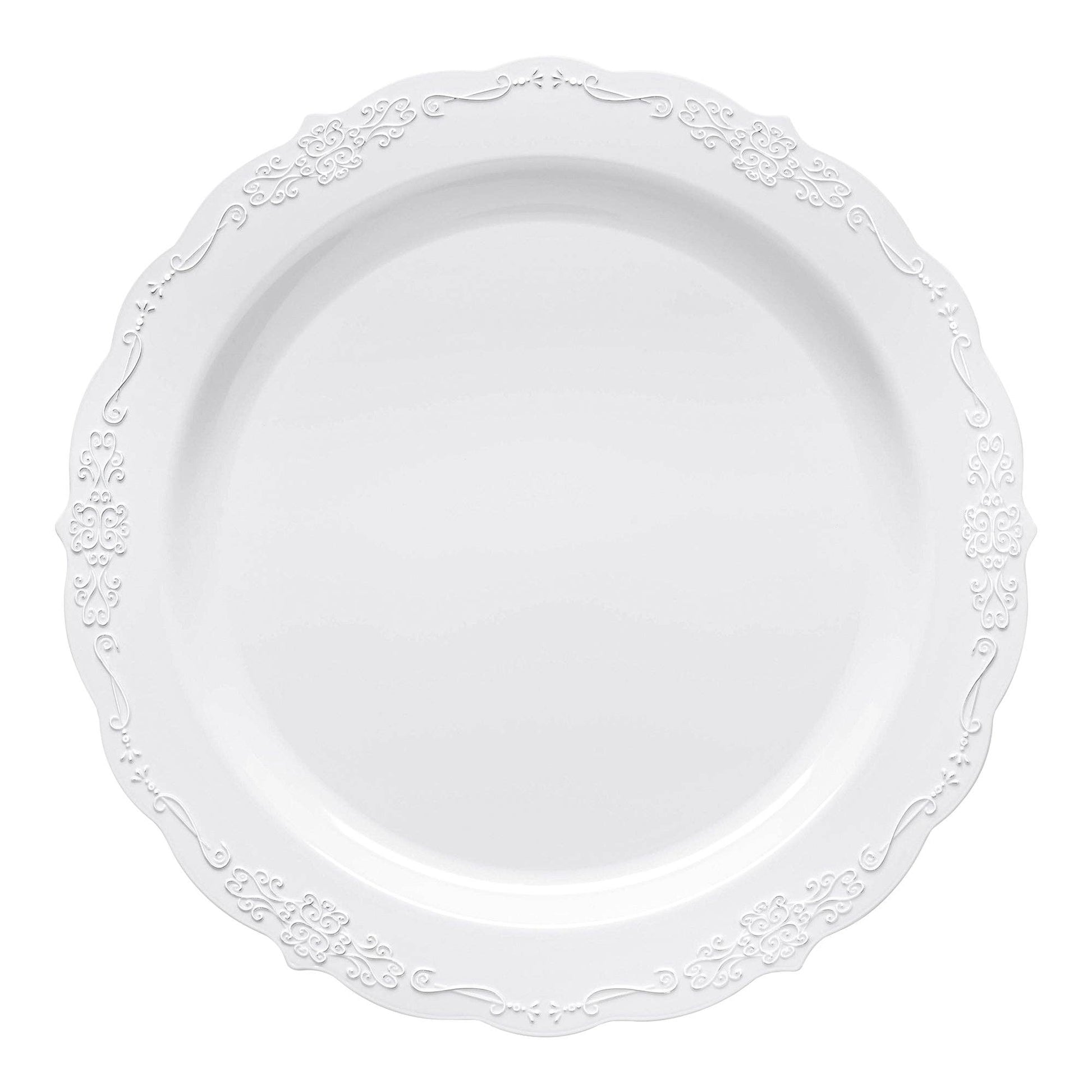 10" White Vintage Round Plastic Dinner Plates - 10 pcs - themonogram manor 