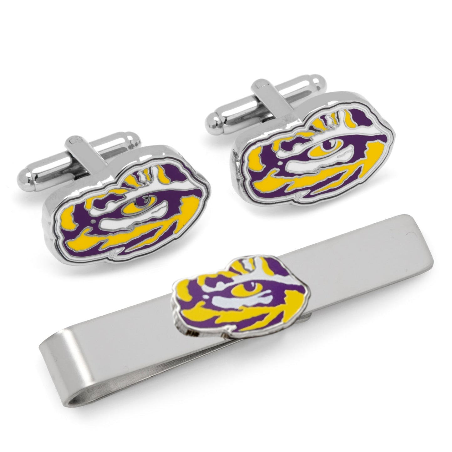 NCAA LSU Tiger's Eye Cufflinks and Tie Bar Gift Set - themonogram manor 