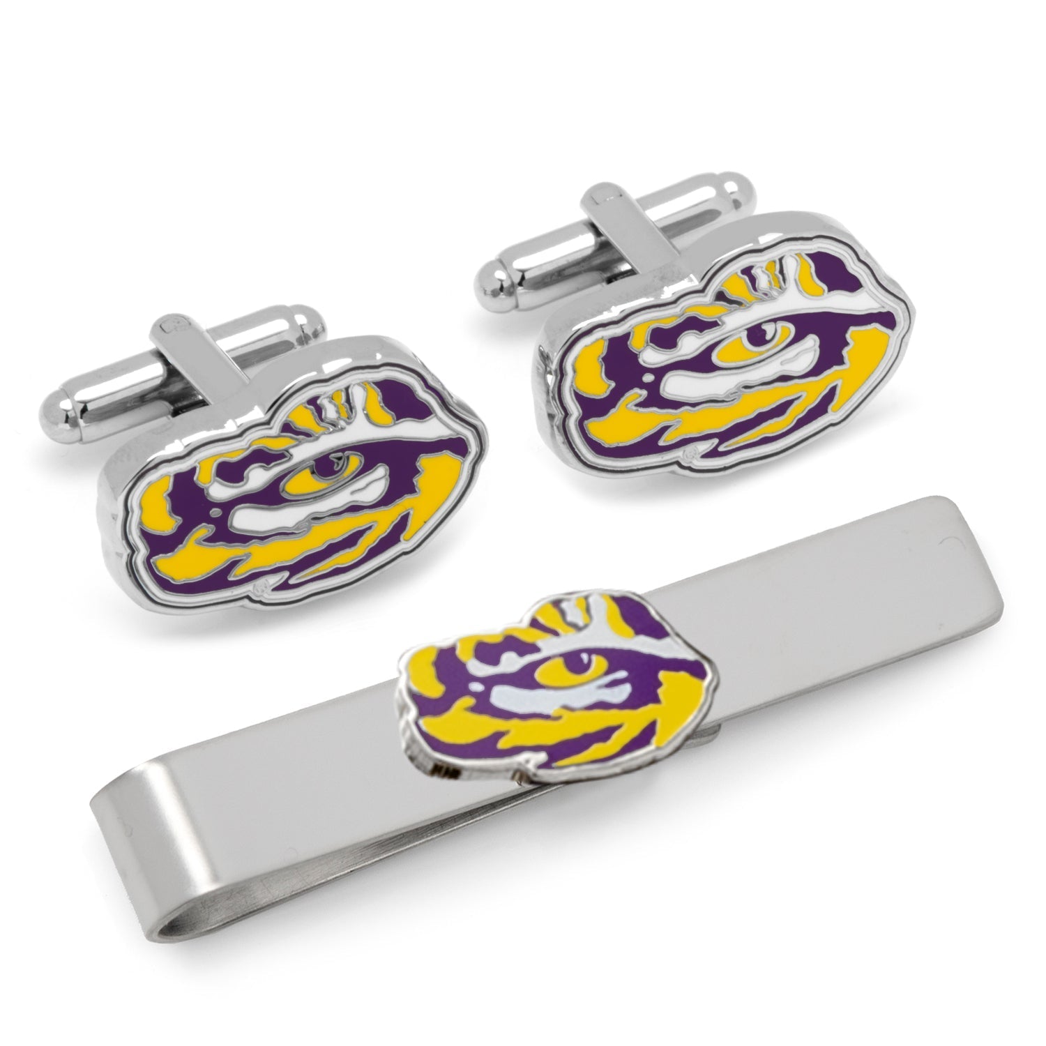NCAA LSU Tiger's Eye Cufflinks and Tie Bar Gift Set - themonogram manor 