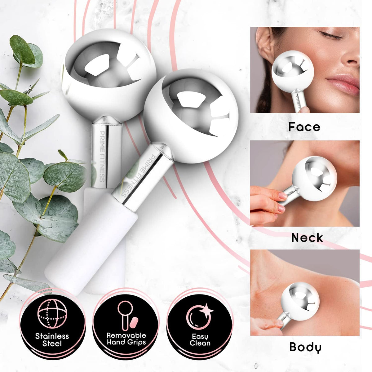 Ice Globes for Facials | Unbreakable Steel Cooling Roller | Cryo Sticks for Face | Massager for Face Neck & Eyes | Skin Care for Dark Circles, Puffiness, Wrinkles, Collagen Production (White) - themonogram manor 