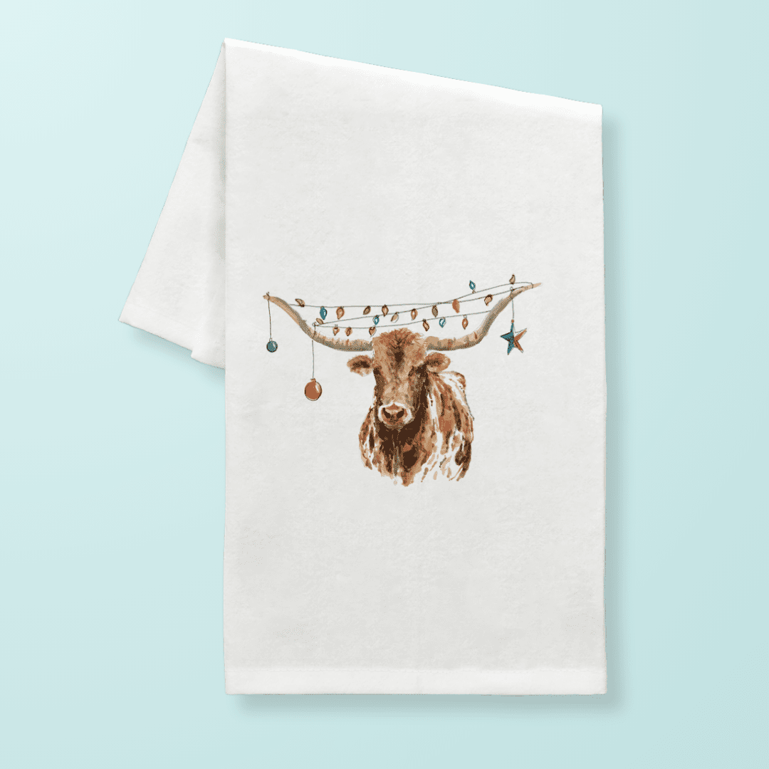 Christmas Longhorn Tea Towel - themonogram manor 