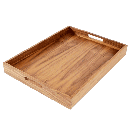 20 x 15 Inch Rectangular Walnut Wood Serving and Coffee Table Tray with Handles - themonogram manor 