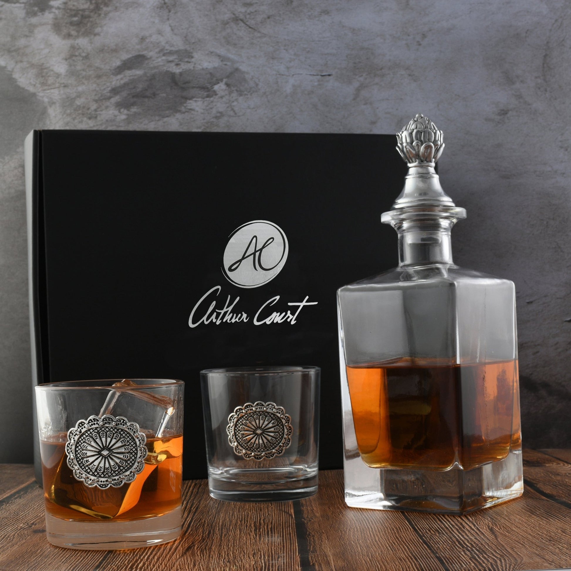 Western Concho Decanter Set with Glasses - themonogram manor 