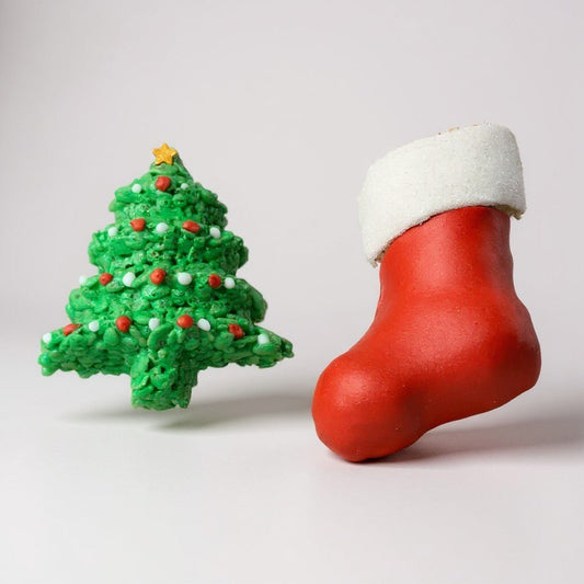 Christmas Tree and Stocking Rice Crispie Treats - themonogram manor 