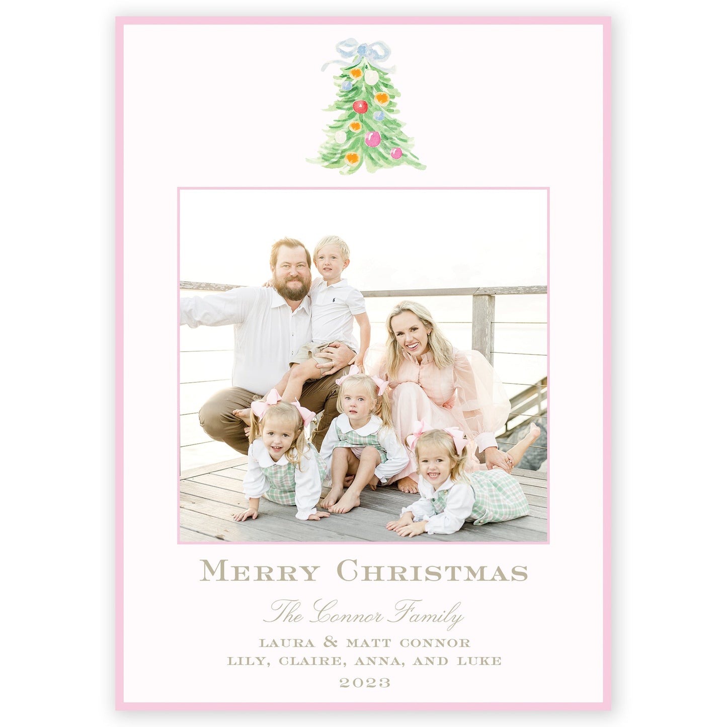 oh, christmas tree pink holiday card - themonogram manor 