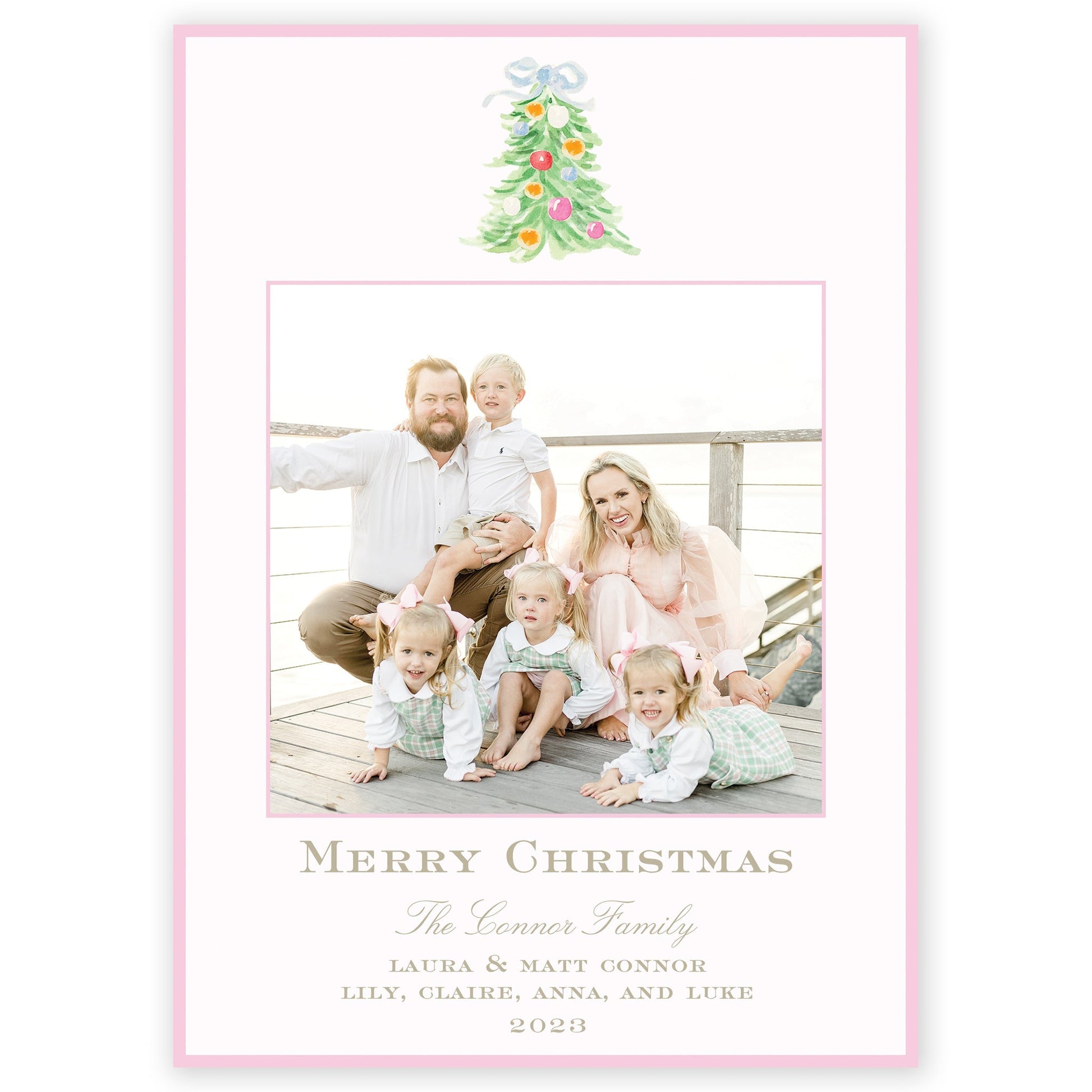oh, christmas tree pink holiday card - themonogram manor 