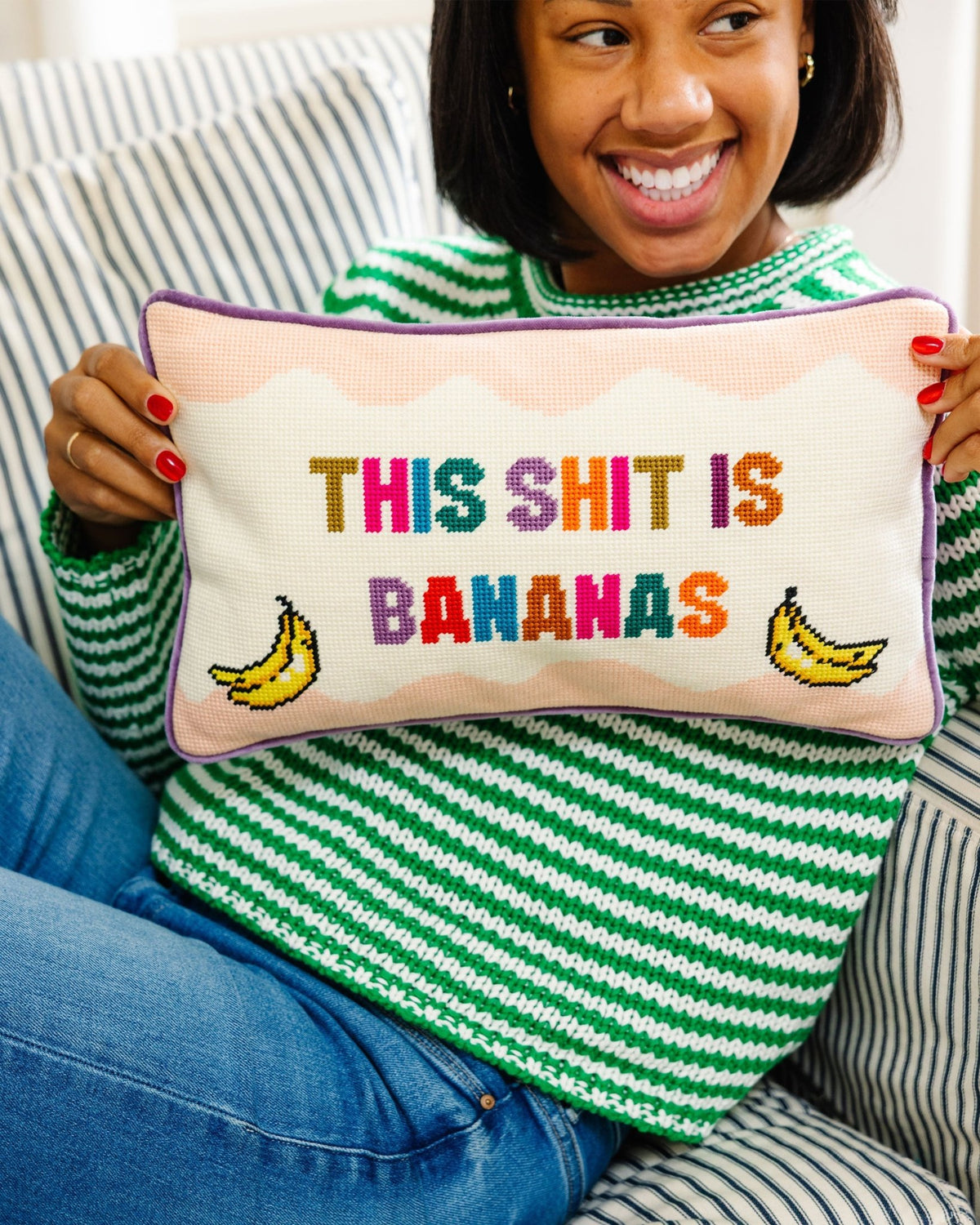 Bananas Needlepoint Pillow - #themonogram manor #