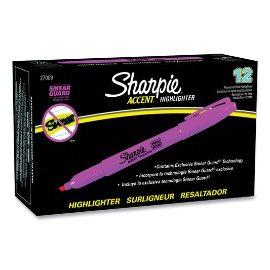 Sharpie Pocket Style Highlighters, Fluorescent Pink Ink, Chisel Tip, Pink Barrel, Dozen - themonogram manor 