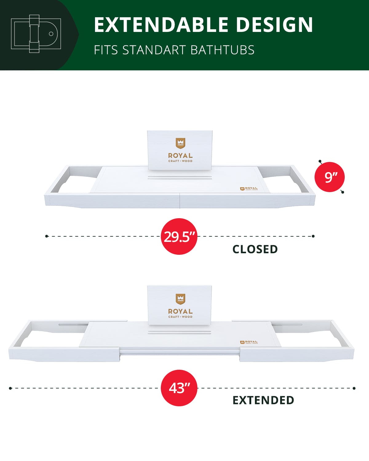 Bathtub Caddy Tray Lite, White - themonogram manor 