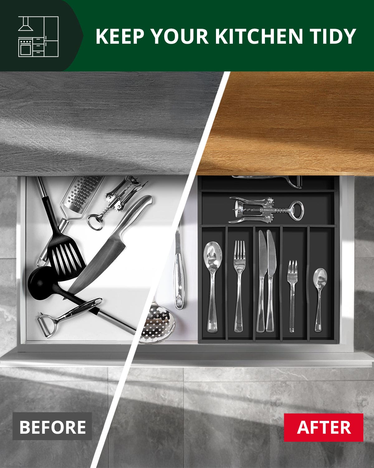 Basic Silverware Drawer Organizer, Black - themonogram manor 