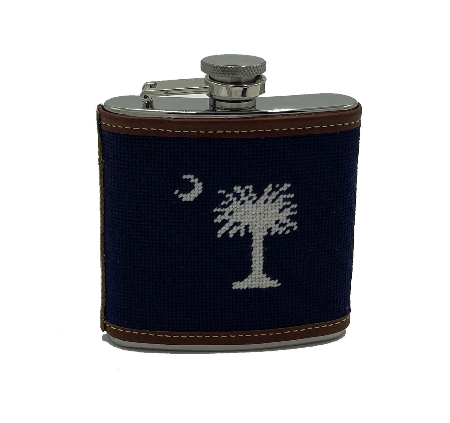 Crescent and Palmetto Hand - stitched Needlepoint Flask 5 oz - themonogram manor 