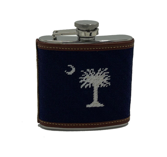 Crescent and Palmetto Hand - stitched Needlepoint Flask 5 oz - themonogram manor 