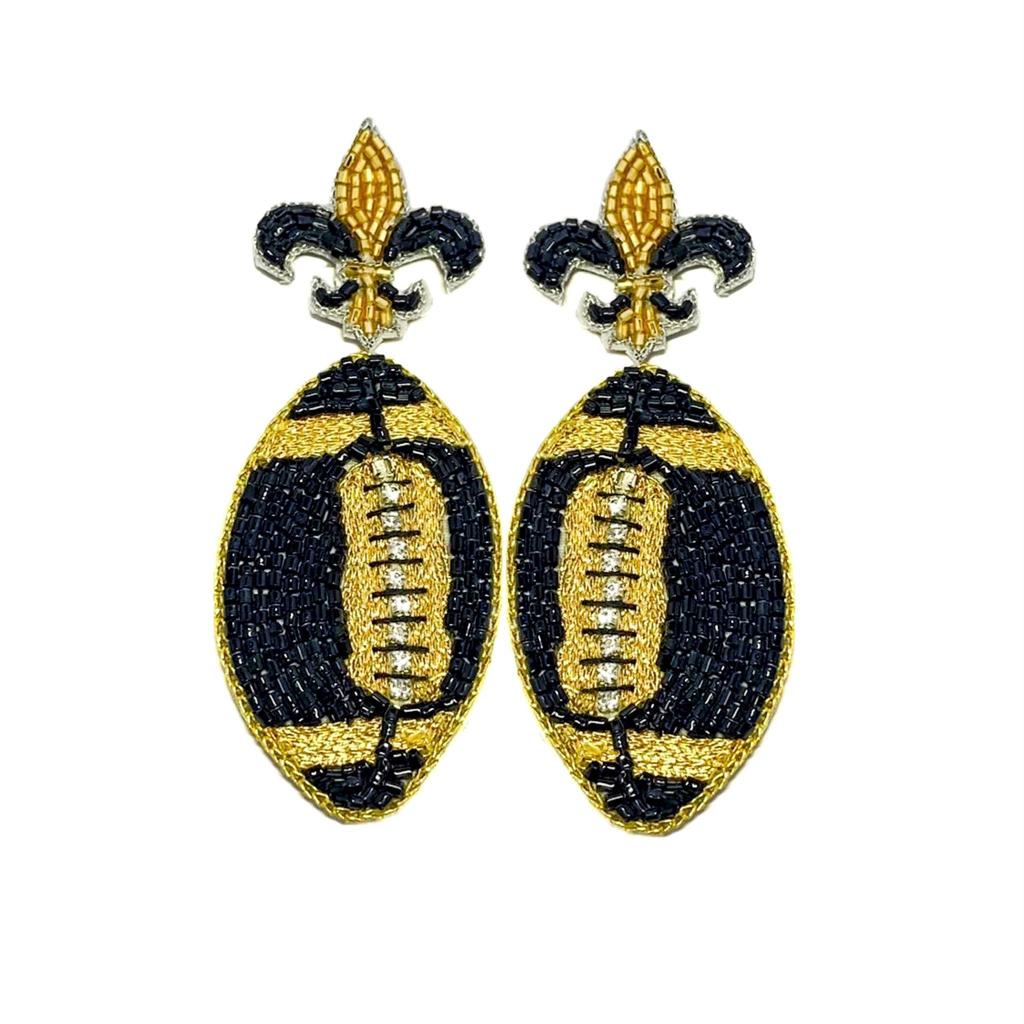 Fleur de Lis Football Earrings - Black and Gold - themonogram manor 
