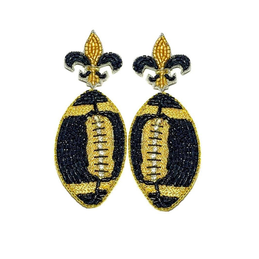 Fleur de Lis Football Earrings - Black and Gold - themonogram manor 