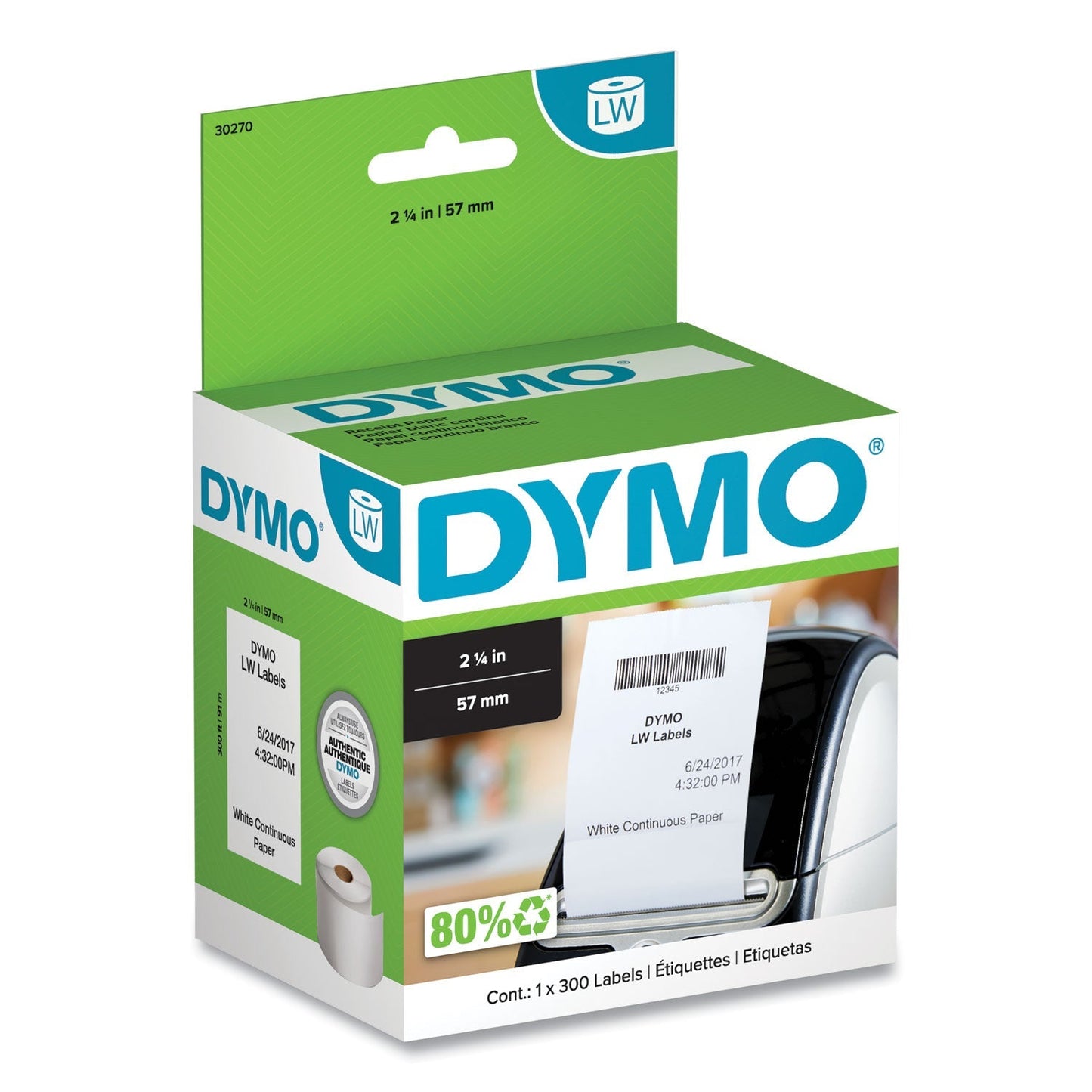 DYMO LabelWriter Continuous - Roll Receipt Paper, 2.25" x 300 ft, White - themonogram manor 
