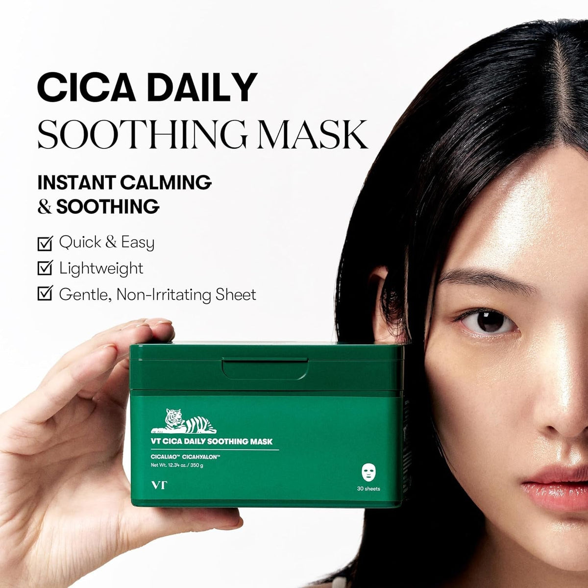 CICA Daily Soothing Mask 30 Sheets, Centella Asiatica & Hyaluronic Acid for Moisturizing & Hydrating, Instant Calm & Glow, Skin Softening Facial Mask, Korean Face Mask - themonogram manor 