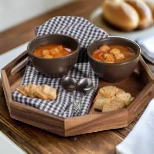 Acacia Wood Octagon Serving Tray – Rustic Wooden Tray for Coffee Table, Kitchen or Home Decor - themonogram manor 