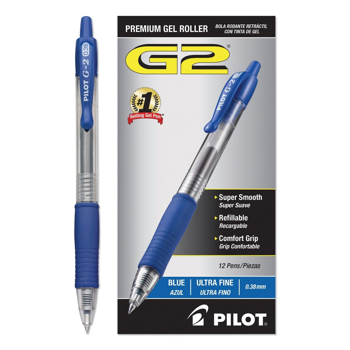 Pilot G2 Premium Gel Pen Convenience Pack, Retractable, Extra - Fine 0.38 mm, Blue Ink, Clear/Blue Barrel, Dozen - themonogram manor 