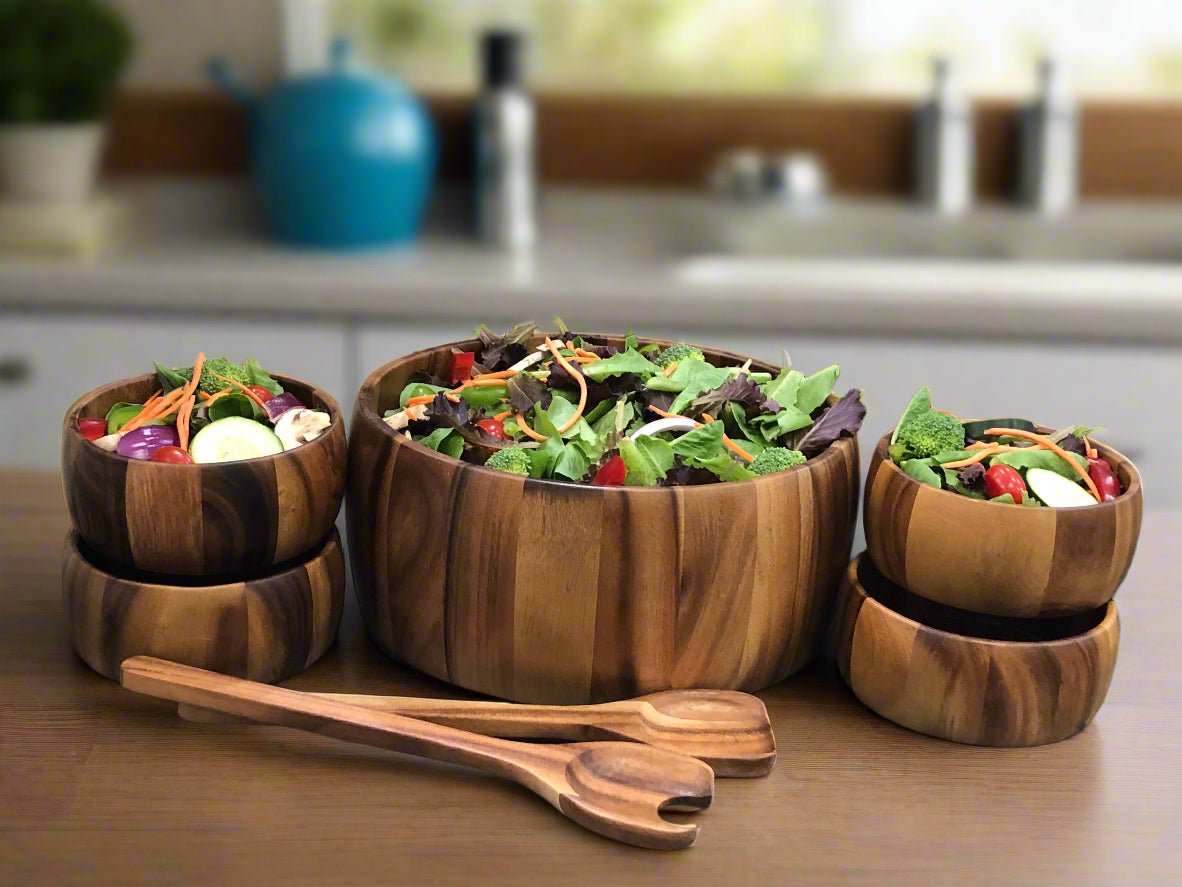 Extra Large Salad Bowl with Servers and 4 Individuals - 332C7 - themonogram manor 