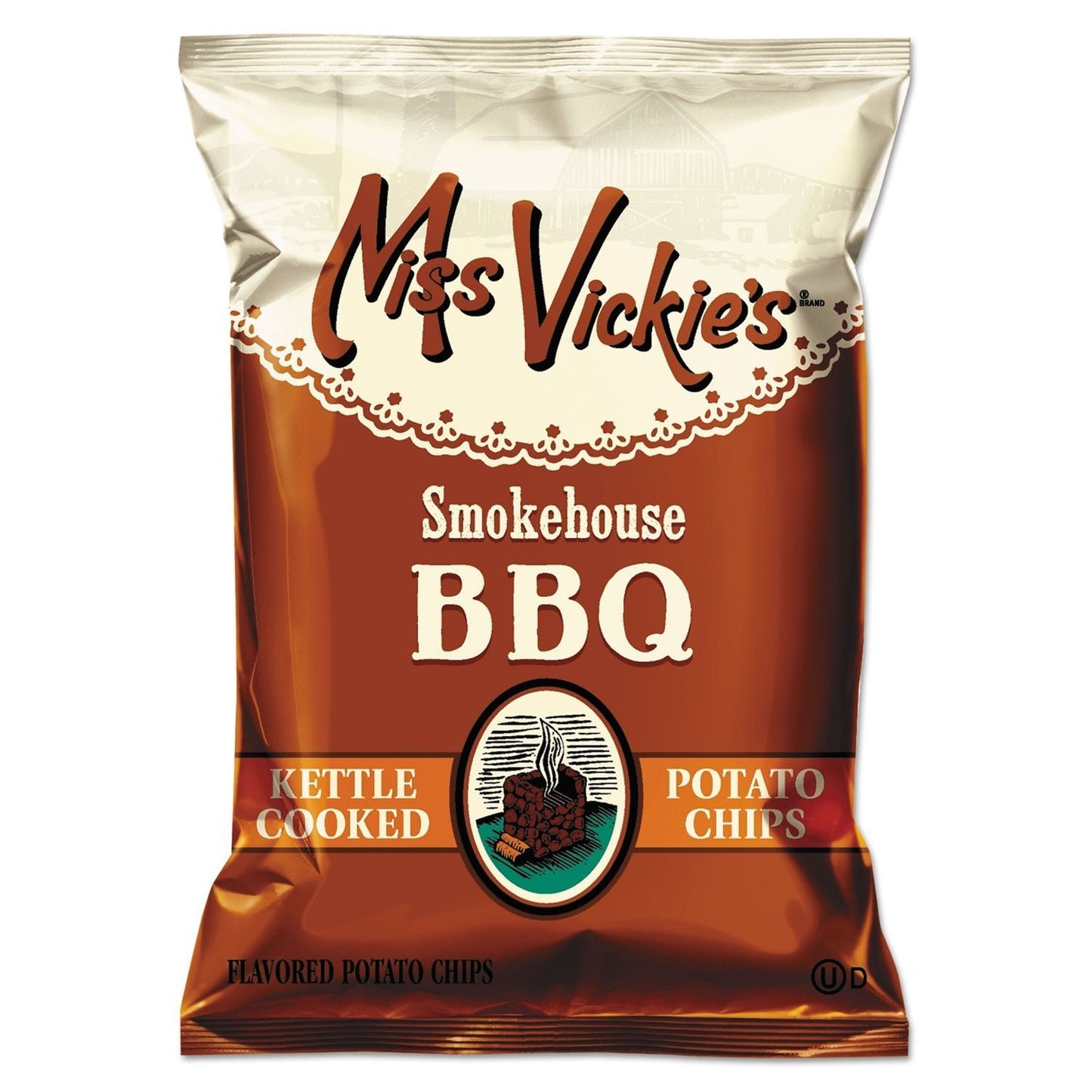 Miss Vickie's Kettle Cooked Smokehouse BBQ Potato Chips, 1.38 oz Bag, 64/Carton - themonogram manor 