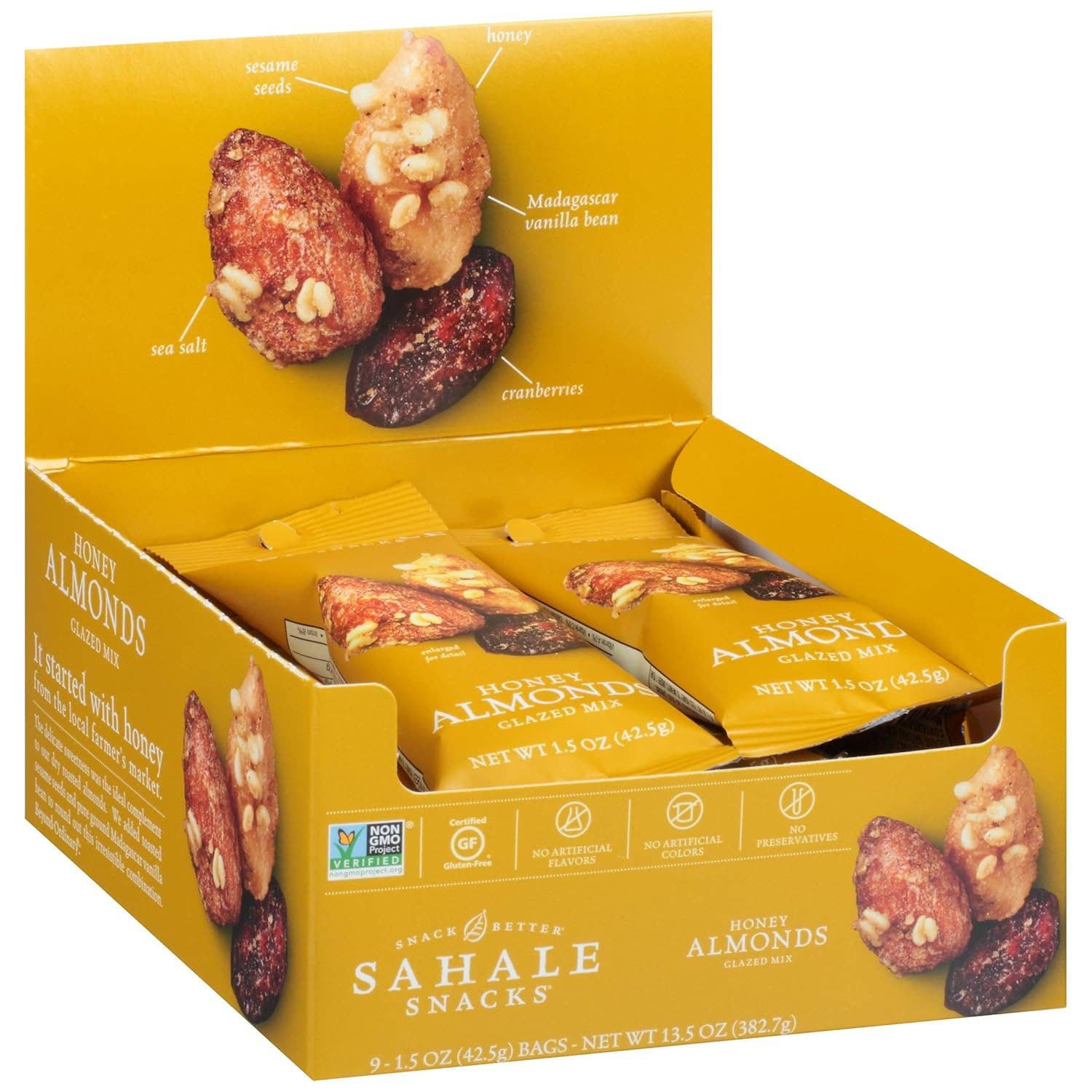 Sahale Honey Almonds Nut Glazed Mix 1.5 0z 9 ct Tray - themonogram manor 