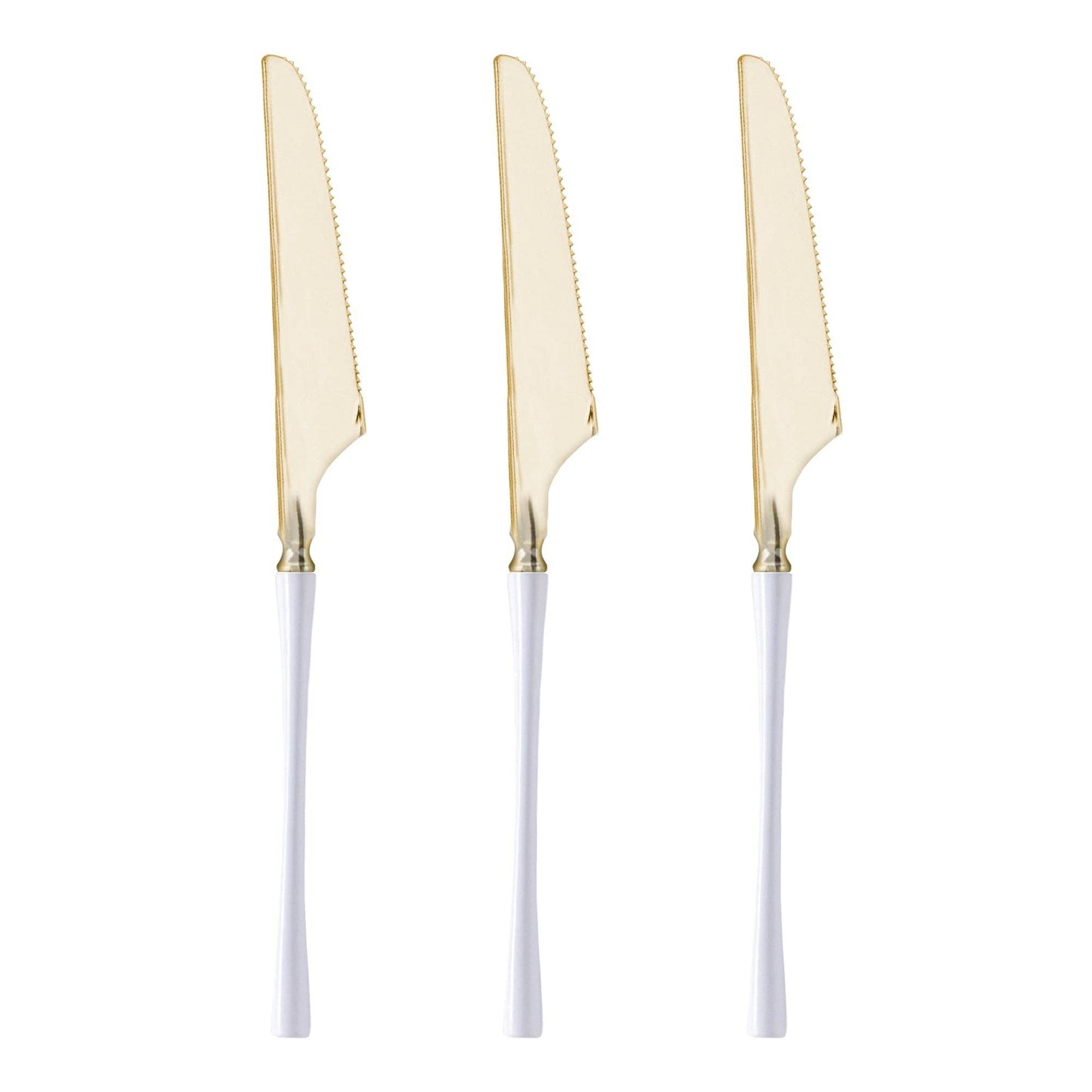 Gold with White Handle Plastic Dinner Knives - 20 pcs - themonogram manor 
