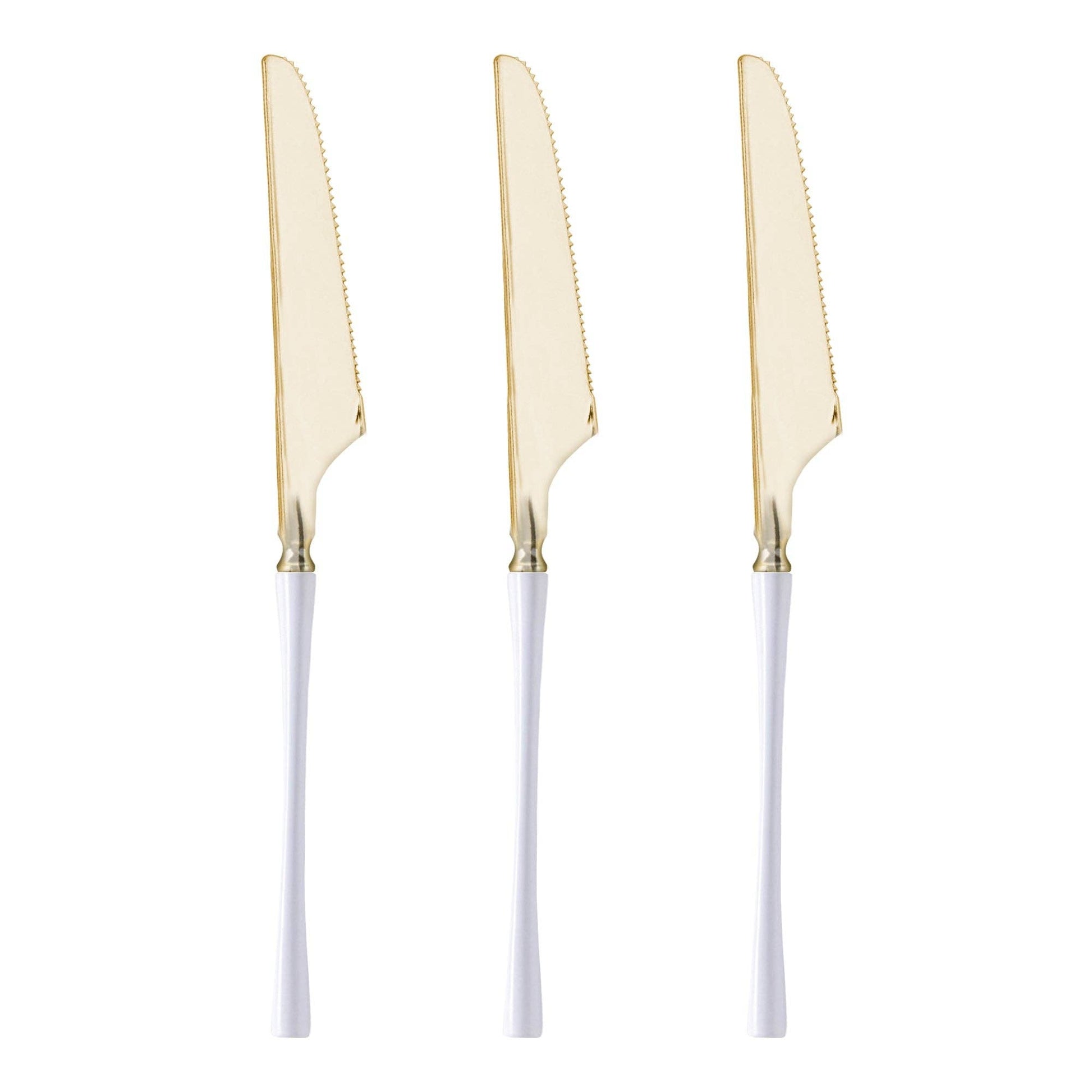 Gold with White Handle Plastic Dinner Knives - 20 pcs - themonogram manor 