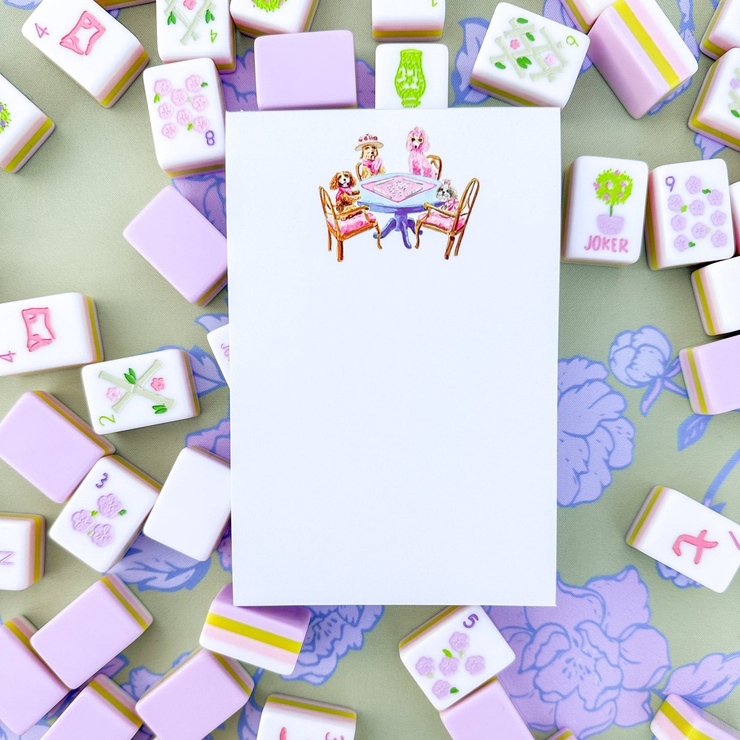 Dogs Playing Mahjong Notepad - themonogram manor 