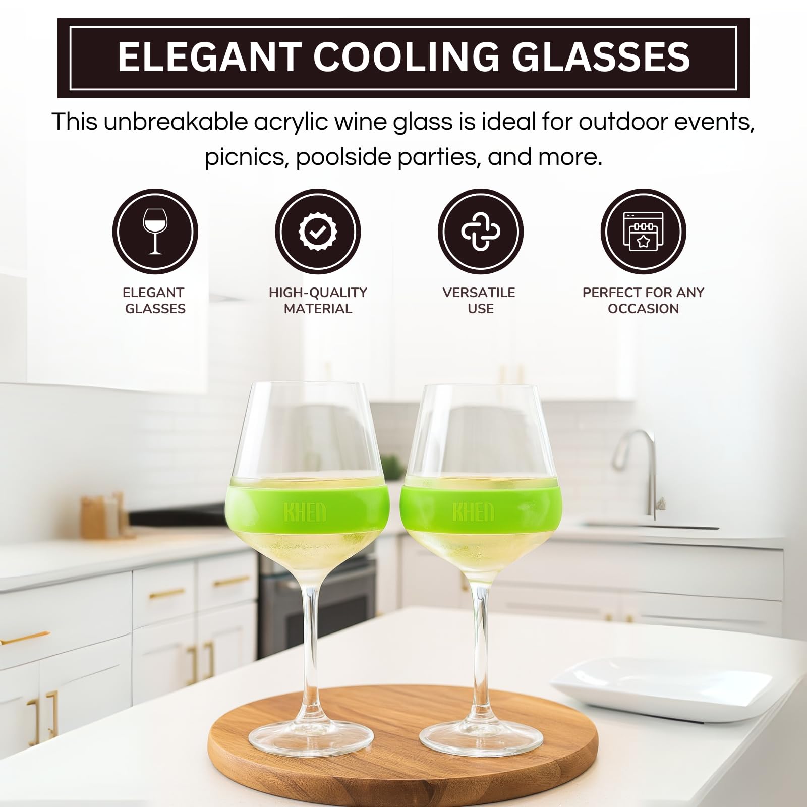 Stemmed Acrylic Cooling Wine  Glasses 14oz | Set of 2 | Green - themonogram manor 