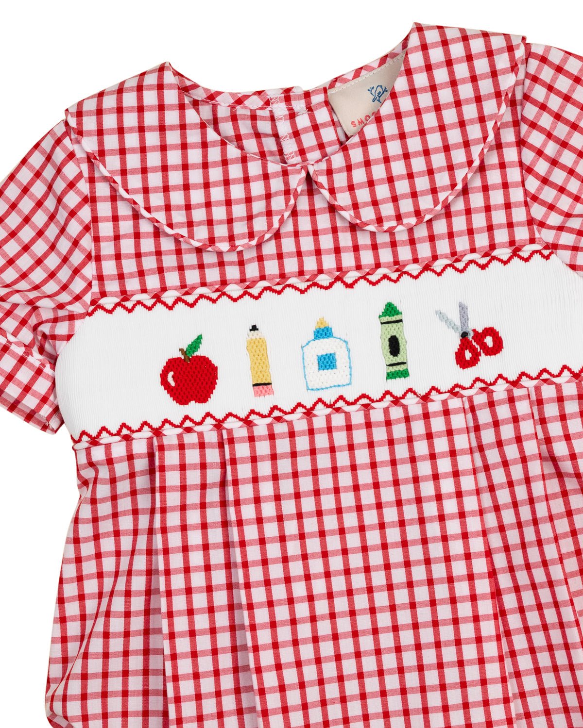 School Supplies Smocked Red Windowpane Boy Bubble - FINAL SALE - themonogram manor 