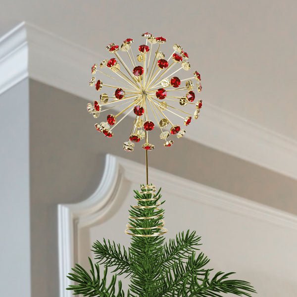12" Red Crystal Burst Tree Topper - themonogram manor 