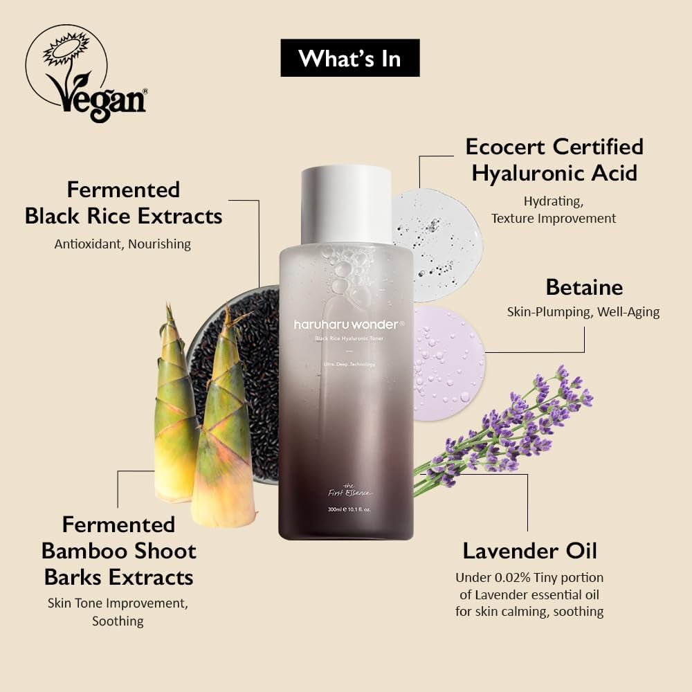 Wonder Black Rice Hyaluronic Toner 10.1 Fl.Oz / 300Ml | Face Moisturizer, Facial Toner for All Skin Types | Vegan, Cruelty Free, Ewg-Green - themonogram manor 
