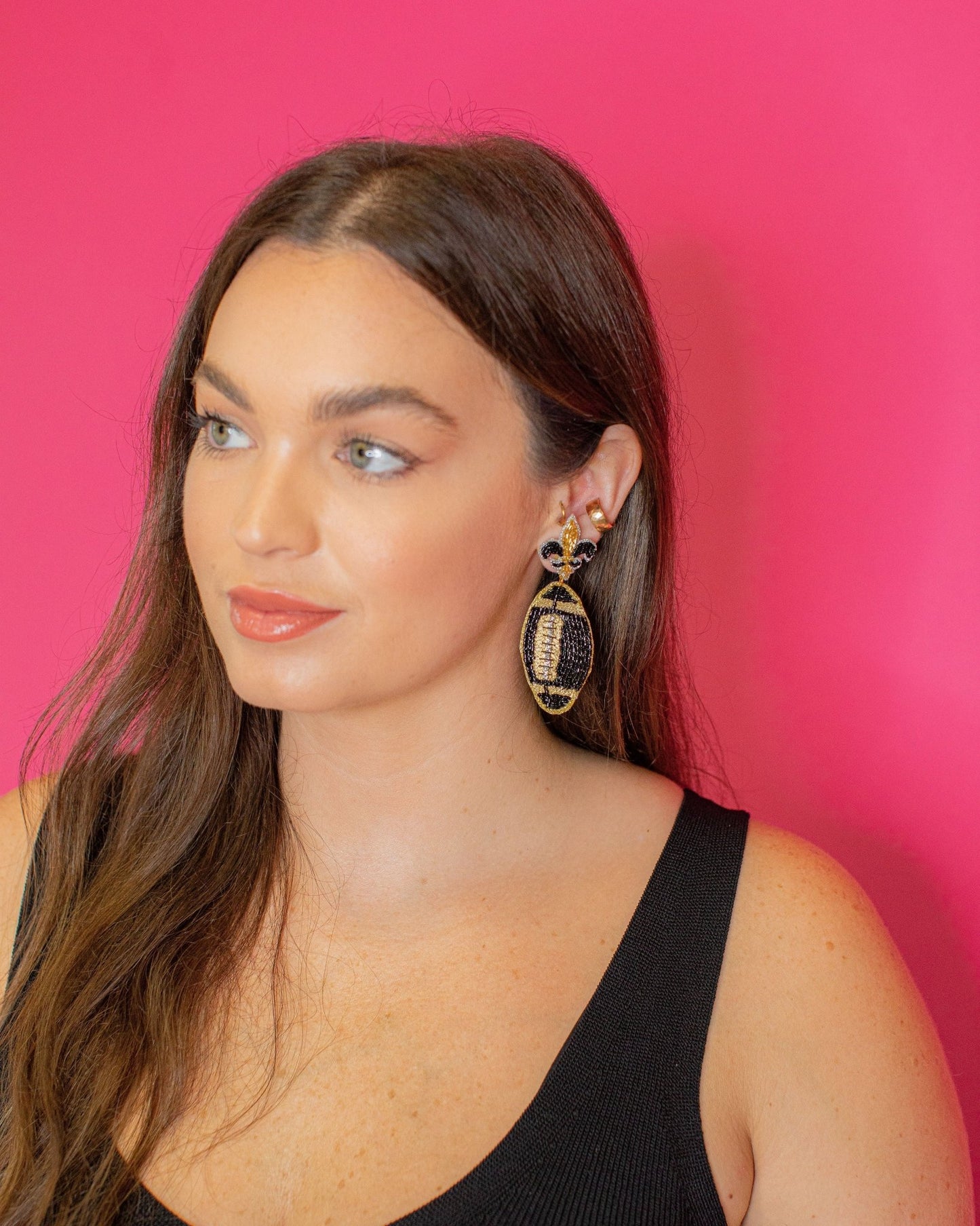 Fleur de Lis Football Earrings - Black and Gold - themonogram manor 