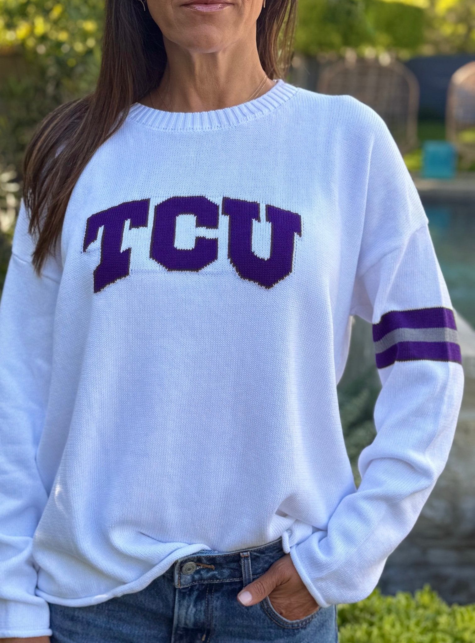 TCU Long Sleeve – Frogs White Sweater - themonogram manor 